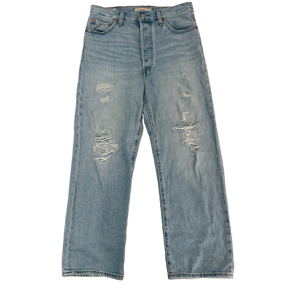 Levi's Premium Ribcage Straight Ankle Jeans W29 L27 Distressed Light Wash High